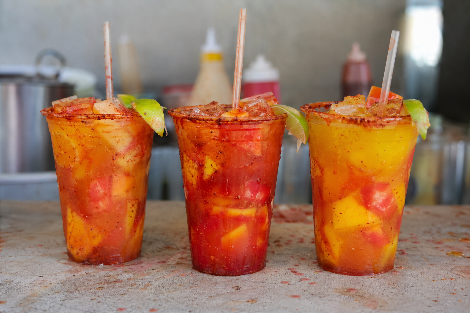Cocteles frutales con chamoy y limon